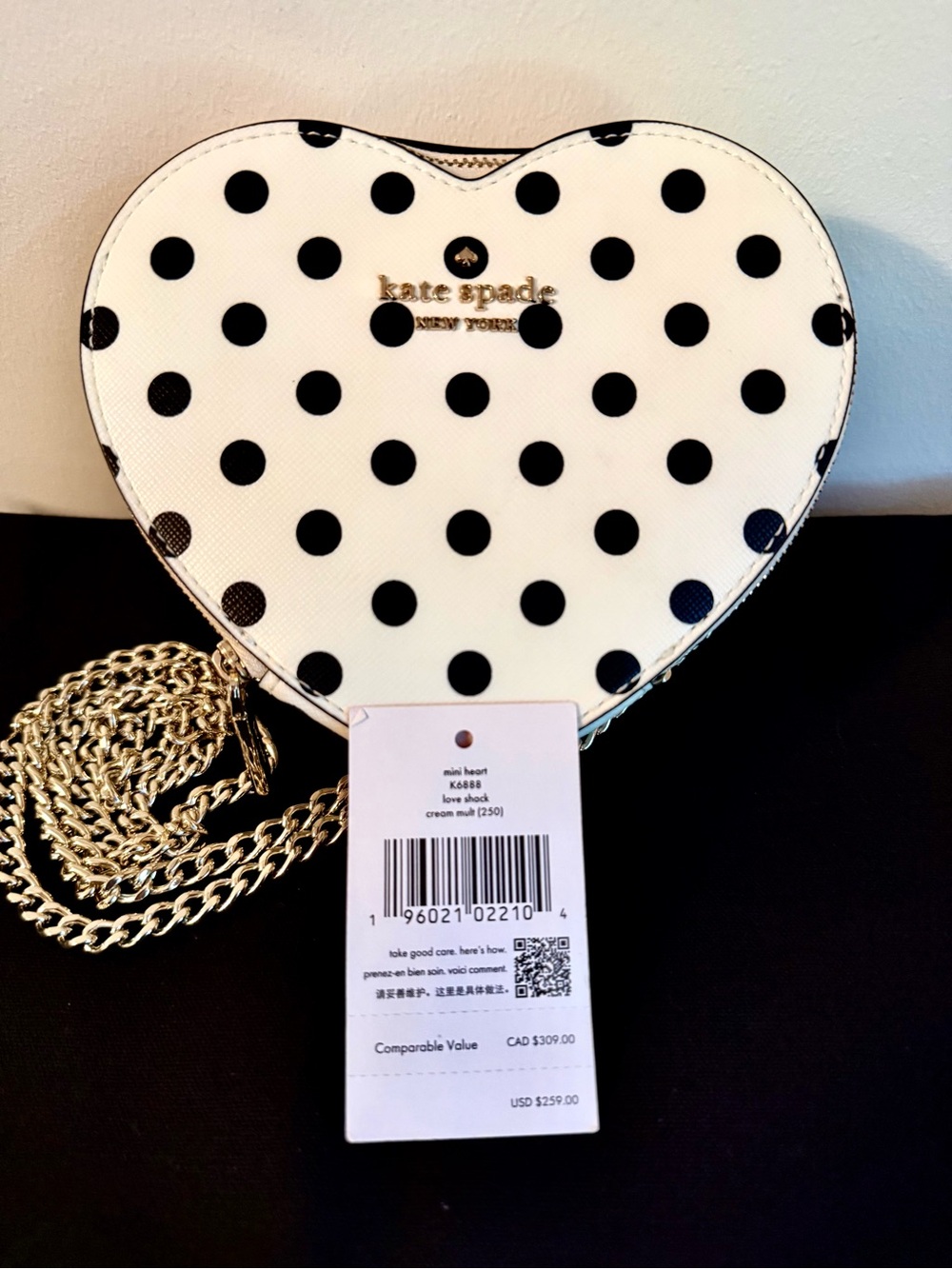 Kate Spade mini heart, love shack, Polka Dot Heart Crossbody Bag